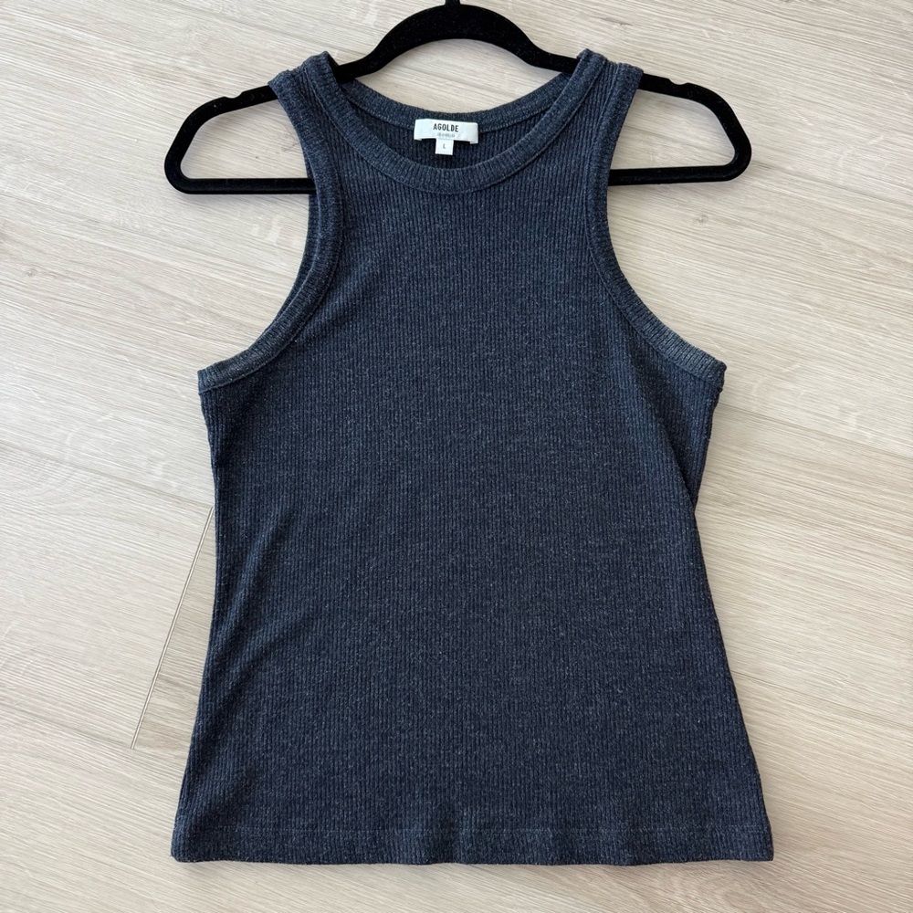 AGOLDE Ribbed Knit Top in Dark Grey